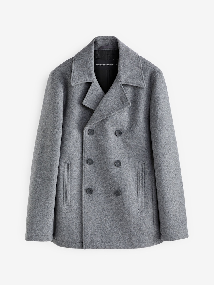 French Connection Grey Double Breasted Peacoat - Image 3 of 3
