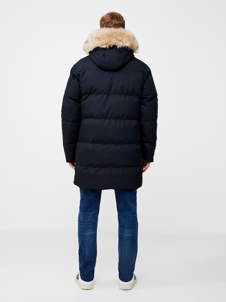 French Connection Dark Navy Blue Faux Fur Trim Parka - Image 2 of 5