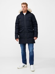 French Connection Dark Navy Blue Faux Fur Trim Parka - Image 3 of 5