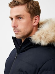 French Connection Dark Navy Blue Faux Fur Trim Parka - Image 4 of 5
