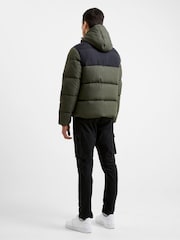 French Connection Black/Khaki Green Mid Length Row Panel Hooded Jacket - Image 2 of 5