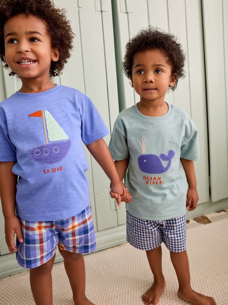 Blue/Green Whale 2 Pack Short Woven Bottom Pyjamas (9mths-12yrs) - Image 1 of 10