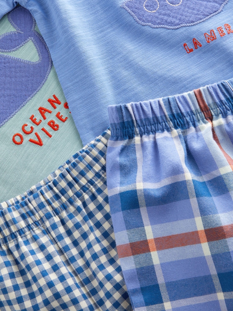 Blue/Green Whale 2 Pack Short Woven Bottom Pyjamas (9mths-12yrs) - Image 10 of 10