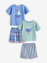 Blue/Green Whale 2 Pack Short Woven Bottom Pyjamas (9mths-12yrs) - Image 6 of 10