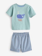 Blue/Green Whale 2 Pack Short Woven Bottom Pyjamas (9mths-12yrs) - Image 7 of 10