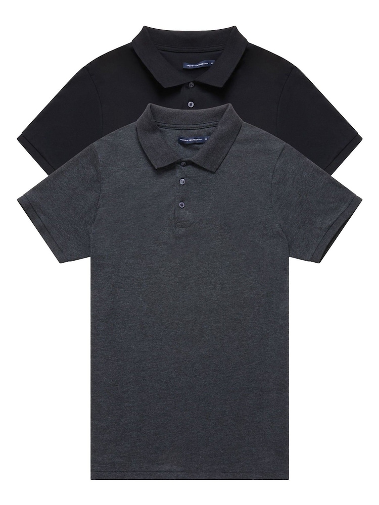 French Connection Black Melange J Polo Shirts 2 Pack - Image 1 of 4