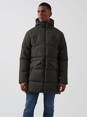 French Connection Green Long Length Row Zip Parka Coat - Image 1 of 5