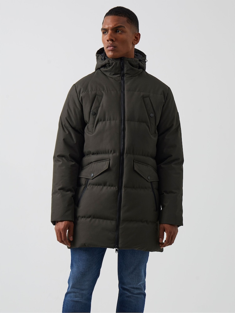 French Connection Green Long Length Row Zip Parka Coat - Image 1 of 5