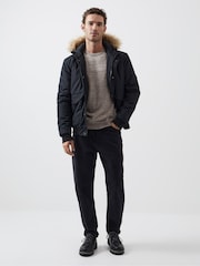 French Connection Black Faux Fur Trim Short Length Jacket - Image 3 of 6