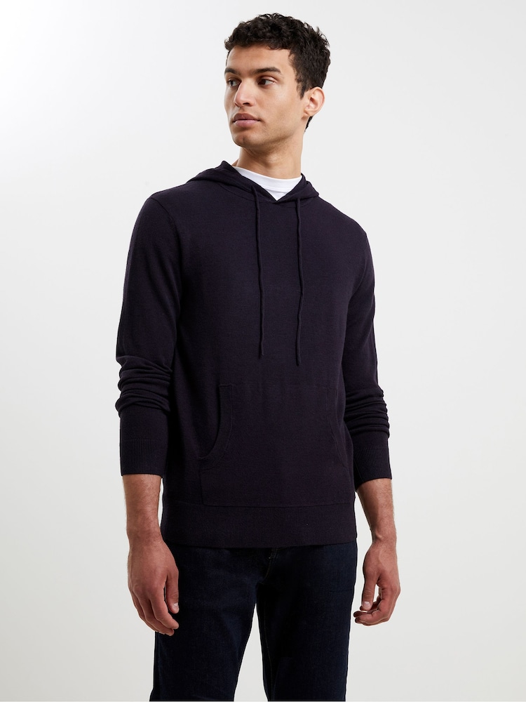 French Connection Blue Supersoft Hooded Knit Hoodie - Image 1 of 5