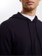 French Connection Blue Supersoft Hooded Knit Hoodie - Image 4 of 5