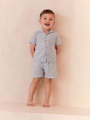 Blue/White Stripe Button Down Short Woven Pyjamas With Linen (9mths-8yrs) - Image 1 of 1