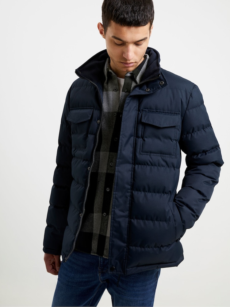 French Connection Dark Navy Blue 2 Pocket Row Funnel Jacket - Image 4 of 6