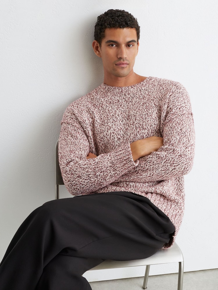 Reiss Bordeaux Jeeves Wool-Blend Speckled-Knit Crew-Neck Jumper - Image 1 of 7 Reiss Bordeaux Jeeves Wool-Blend Speckled-Knit Crew-Neck Jumper - Image 1 of 7
