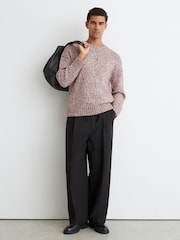 Reiss Bordeaux Jeeves Wool-Blend Speckled-Knit Crew-Neck Jumper - Image 3 of 7