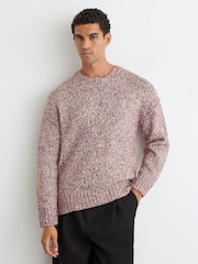 Reiss Bordeaux Jeeves Wool-Blend Speckled-Knit Crew-Neck Jumper - Image 6 of 7