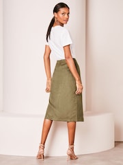 Lipsy Khaki Green Suedette Wrap Midi Skirt - Image 2 of 4