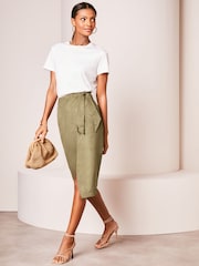 Lipsy Khaki Green Suedette Wrap Midi Skirt - Image 3 of 4