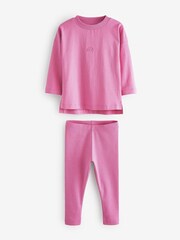 Pink/Blue/Green Rib Legging Pyjamas 3 Pack (9mths-12yrs) - Image 2 of 6