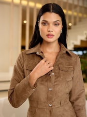 Lipsy Tan Brown Suedette Mini Shirt Dress - Image 4 of 4