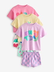 Pink/Yellow/Purple Fun 100% Cotton Short Pyjamas 3 Pack (9mths-12yrs) - Image 1 of 7