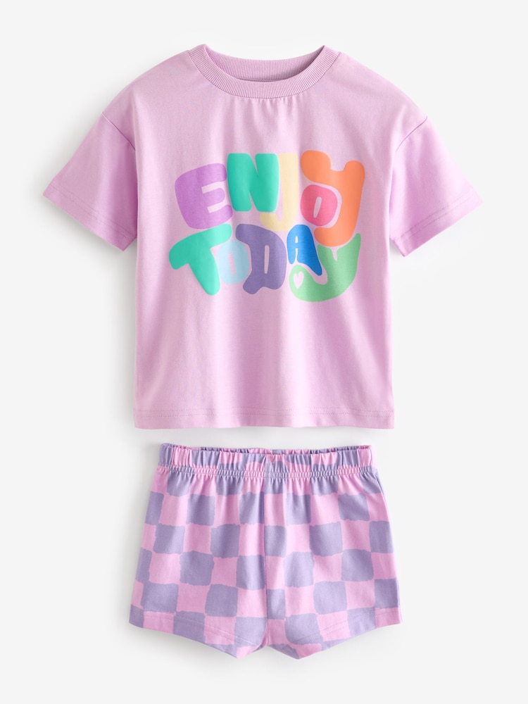 Pink/Yellow/Purple Fun 100% Cotton Short Pyjamas 3 Pack (9mths-12yrs) - Image 2 of 7