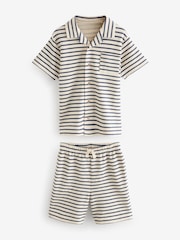 Neutral/Navy Stripe Single Textured Button Down Pyjamas (3-16yrs) - Image 1 of 3
