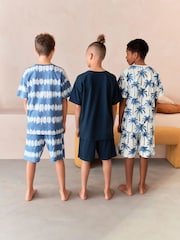 Marineblau/Weiß mit Batik-Surfprint - 100% Baumwolle, kurzer Pyjama, 3 Pack (6-16Jahre) - Bild 3 von 10