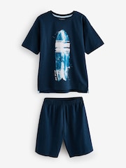 Marineblau/Weiß mit Batik-Surfprint - 100% Baumwolle, kurzer Pyjama, 3 Pack (6-16Jahre) - Bild 7 von 10