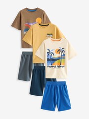 Braun/Gelb mit sommerlichem Wellendesign - 100% Baumwolle, kurzer Pyjama, 3 Pack (6-16Jahre) - Bild 1 von 7
