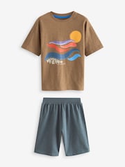 Braun/Gelb mit sommerlichem Wellendesign - 100% Baumwolle, kurzer Pyjama, 3 Pack (6-16Jahre) - Bild 2 von 7