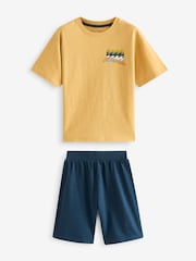Braun/Gelb mit sommerlichem Wellendesign - 100% Baumwolle, kurzer Pyjama, 3 Pack (6-16Jahre) - Bild 3 von 7