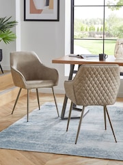 Set of 2 Monza Faux Leather Mink Brown Hamilton Bronze Effect Leg Quilted Dining Chairs - Image 1 of 9