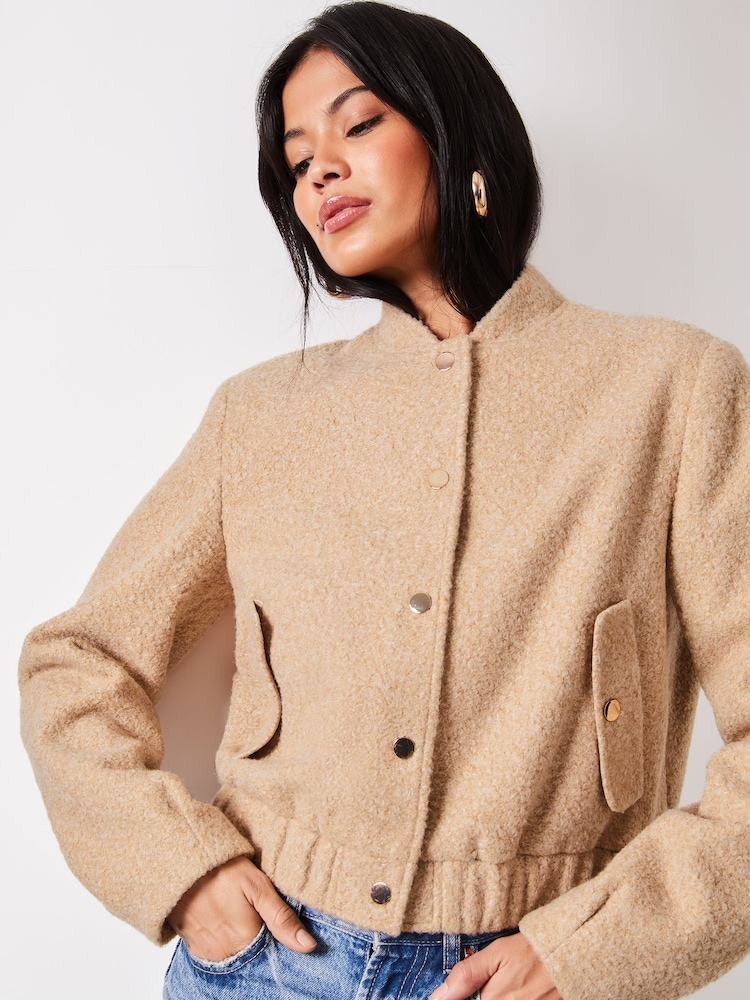 Lipsy Light Camel Brushed Boucle Bomber Jacket - Image 4 of 4 Lipsy Light Camel Brushed Boucle Bomber Jacket - Image 4 of 4