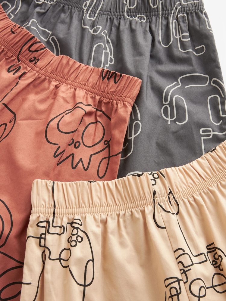 Grey/Stone/ Rust Gamer Short Woven Pyjamas 3 Pack (3-16yrs) - Image 7 of 8