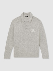 Reiss Soft Grey Cline Monogram Brushed Wool-Blend Polo Jumper - Image 2 of 7