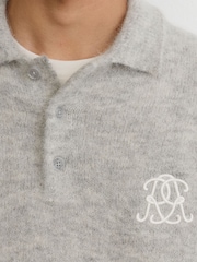 Reiss Soft Grey Cline Monogram Brushed Wool-Blend Polo Jumper - Image 4 of 7