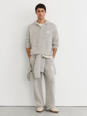 Reiss Soft Grey Cline Monogram Brushed Wool-Blend Polo Jumper - Image 5 of 7