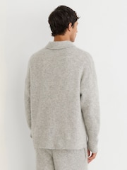 Reiss Soft Grey Cline Monogram Brushed Wool-Blend Polo Jumper - Image 6 of 7