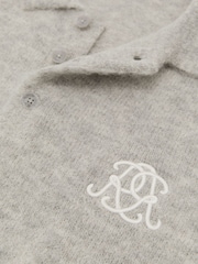Reiss Soft Grey Cline Monogram Brushed Wool-Blend Polo Jumper - Image 7 of 7