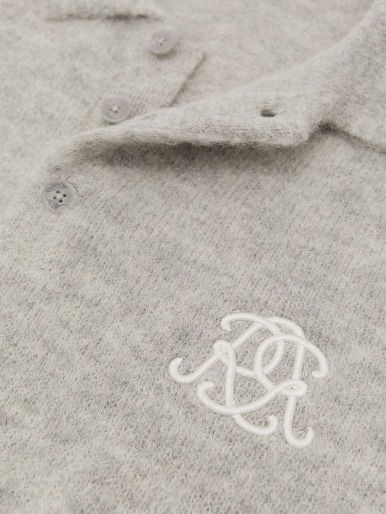 Reiss Soft Grey Cline Monogram Brushed Wool-Blend Polo Jumper - Image 7 of 7 Reiss Soft Grey Cline Monogram Brushed Wool-Blend Polo Jumper - Image 7 of 7