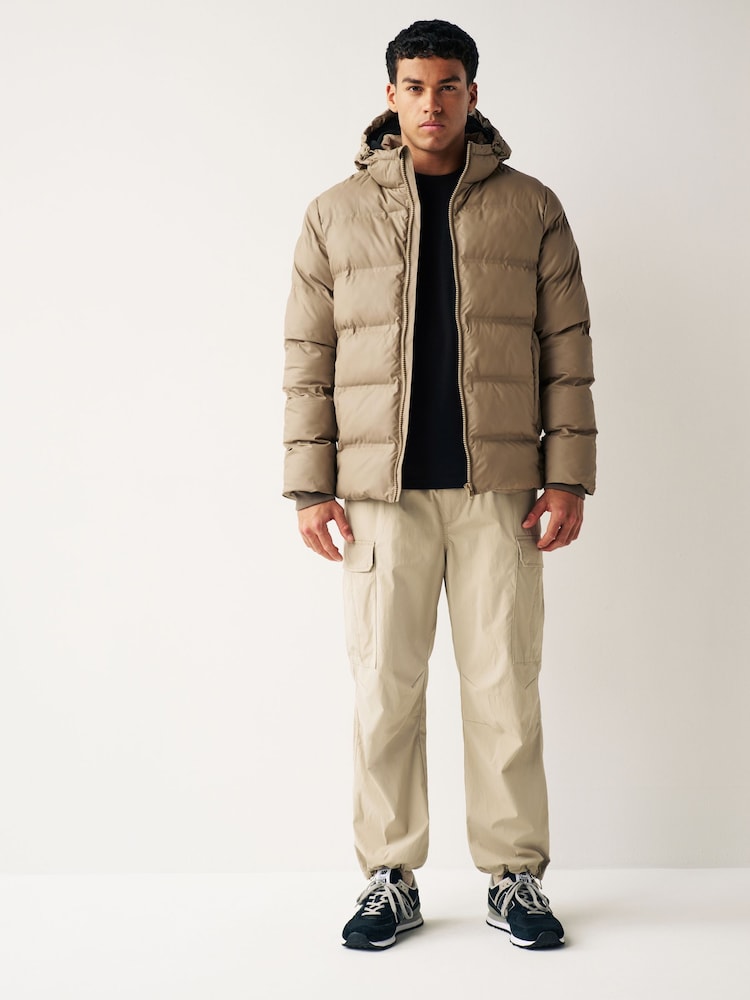 Neutral Hooded Shower Resistant Rubberised Puffer Coat - Image 2 of 12