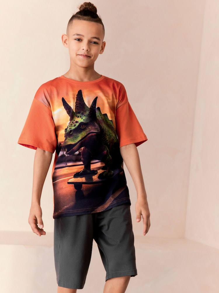 Orange Dinosaur Single Short Pyjamas (3-16yrs) - Image 1 of 7