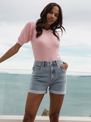 Threadbare Blue Classic Denim Turn-Up Shorts - Image 4 of 4