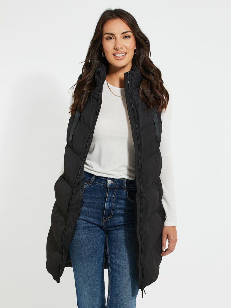 Threadbare Black Curve Threadbare Longline Hooded Padded Gilet - Image 2 of 5