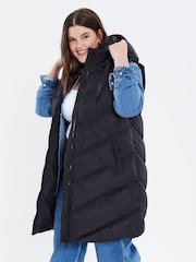 Threadbare Black Curve Threadbare Longline Hooded Padded Gilet - Image 4 of 5