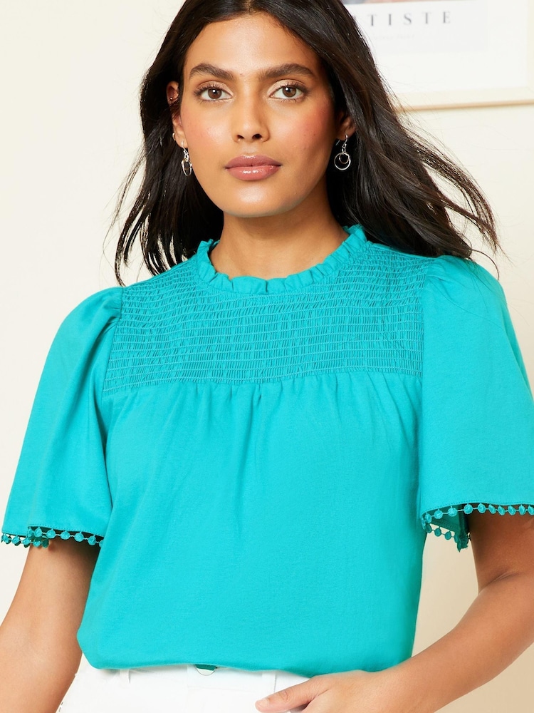 Love & Roses Green Shirred Yoke Flutter Sleeve Jersey Top - Image 1 of 1