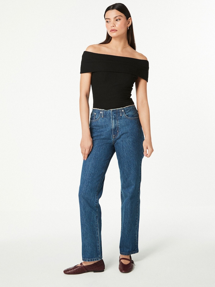 Dunkelblau - Jeans mit geradem Bein und ungesäumtem Bund aus 100 % Baumwolle - Bild 1 von 6