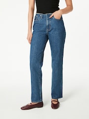 Dunkelblau - Jeans mit geradem Bein und ungesäumtem Bund aus 100 % Baumwolle - Bild 2 von 6
