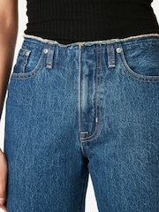 Dunkelblau - Jeans mit geradem Bein und ungesäumtem Bund aus 100 % Baumwolle - Bild 4 von 6